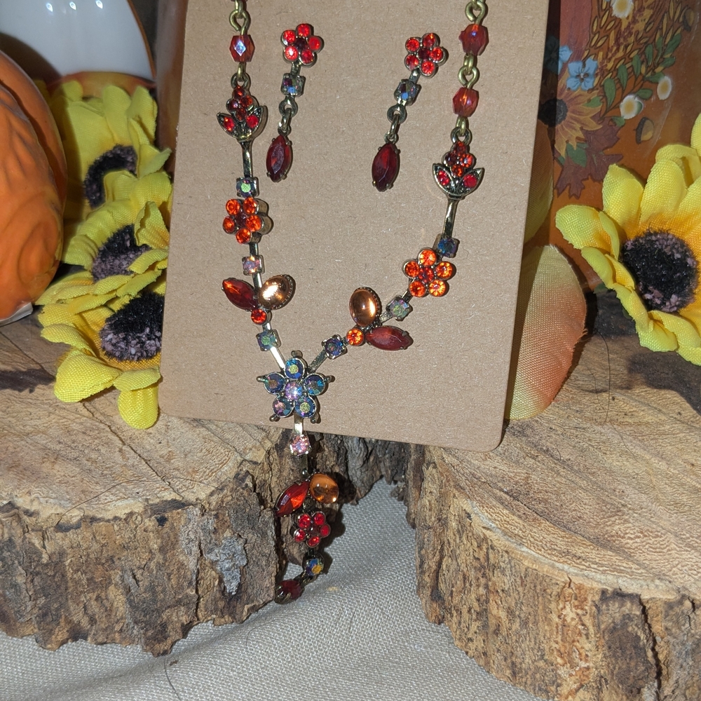 Floral Red and Gold Jewelry Set